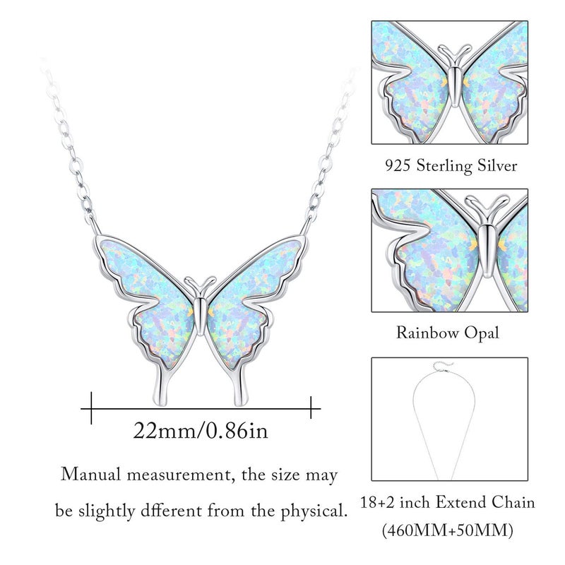 CUOKA MIRACLE Butterfly Necklace 925 Sterling Silver Dainty Opal Butterfly Pendant Jewelry Delicate Butterfly Necklace Birthday Christmas Gift for WomenWife Girlfriend Mom Teen - Image 2
